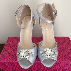 Silver Satin Rhinestone Heels